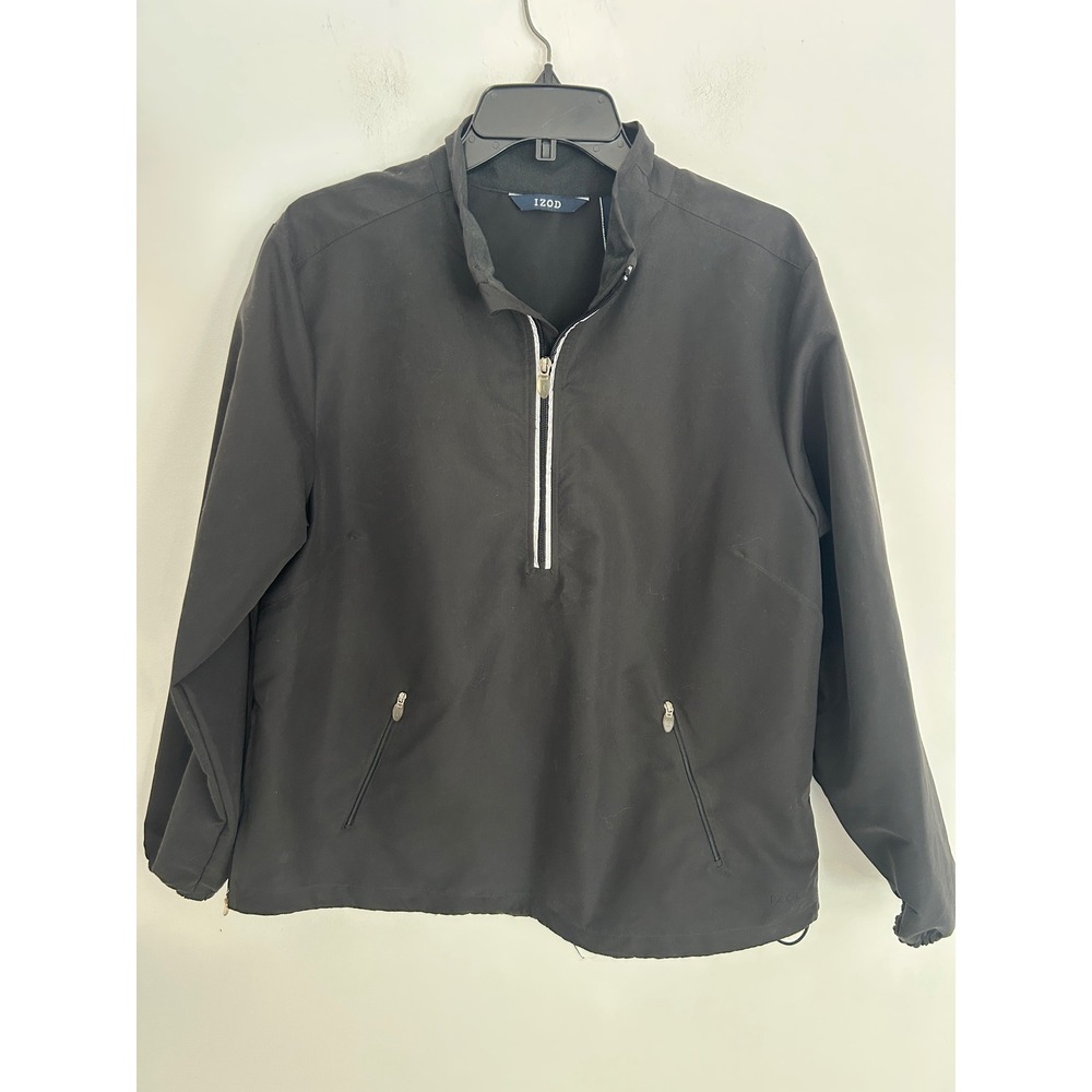 IZOD Womens Black Quarter Zip Windbreaker Jacket Pullover Size Large Pocketed